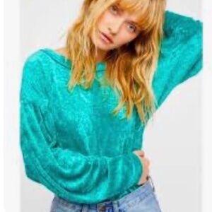 Free People We The Free Milan Crushed Velvet Pullover Women’s XS | Teal Blue